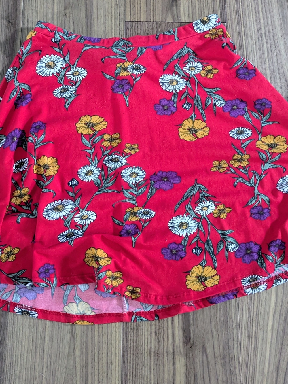 French Grey Red Floral Circle Skirt